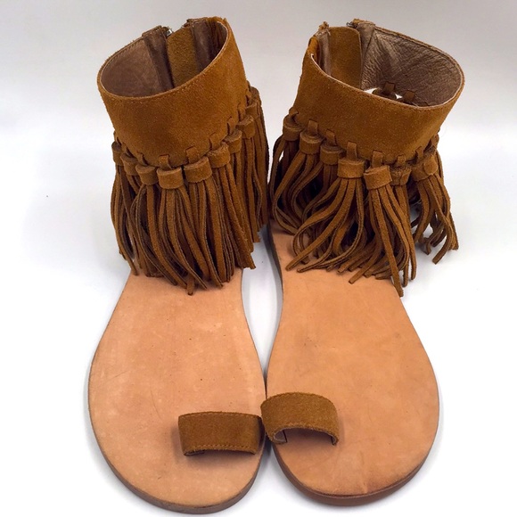 Jeffrey Campbell Borla Tan Suede Fringe Tassel Sz7 - Picture 1 of 9